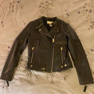 Michael Kors Navy Genuine Leather Moto Jacket